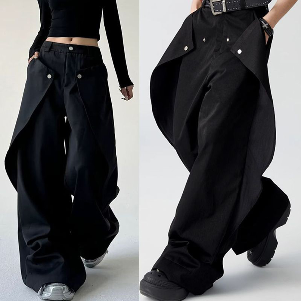 Street Fashion Men 2025 - Celana pria jahitan lapisan ganda desain