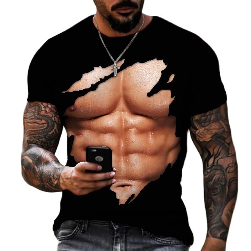 T-Shirt Otot Cetak 3D Pria Fas - Street Fashion For Short Guys ulasan dan harga
