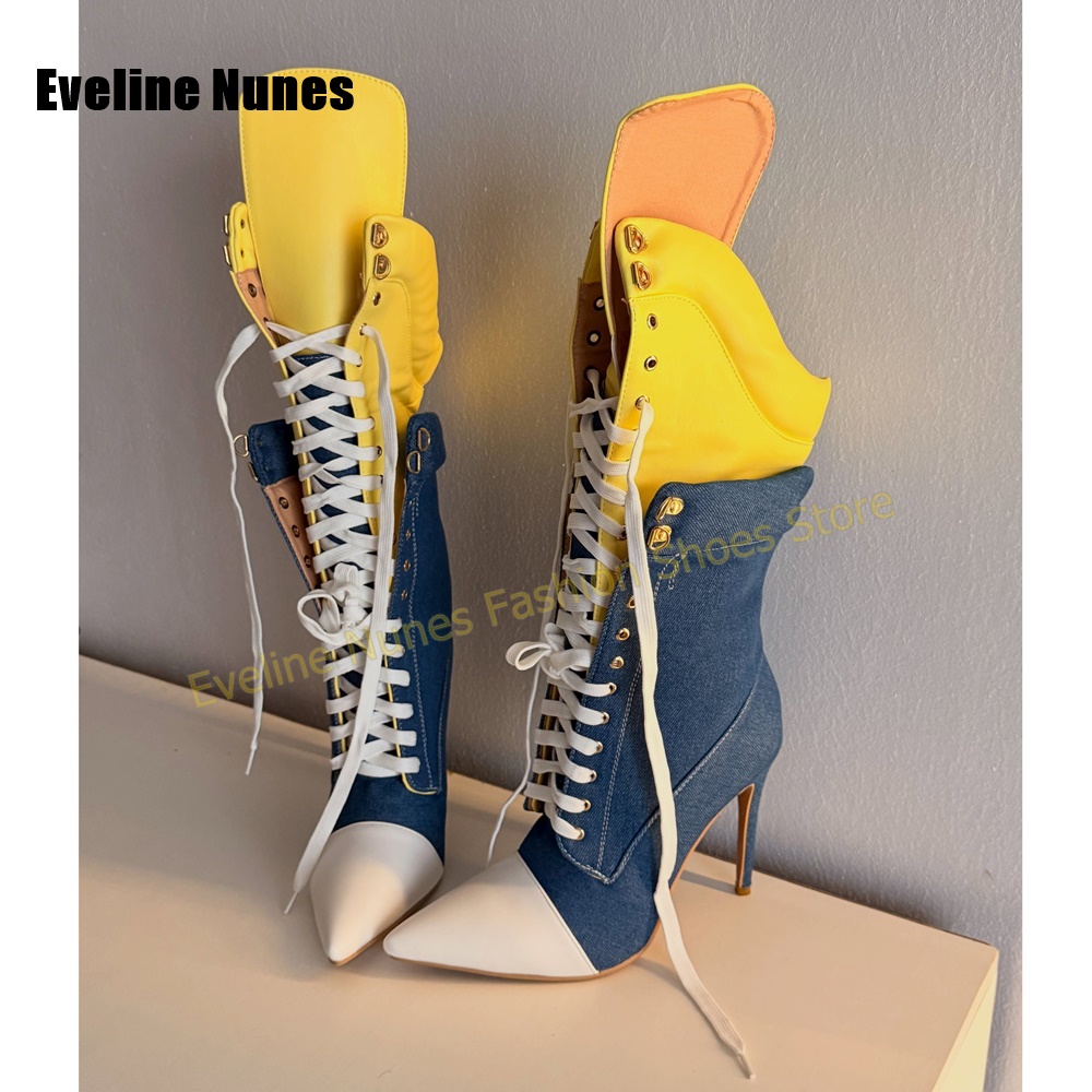 Sepatu Bot Denim Wanita Retro  - Street Fashion Y2K ulasan dan harga