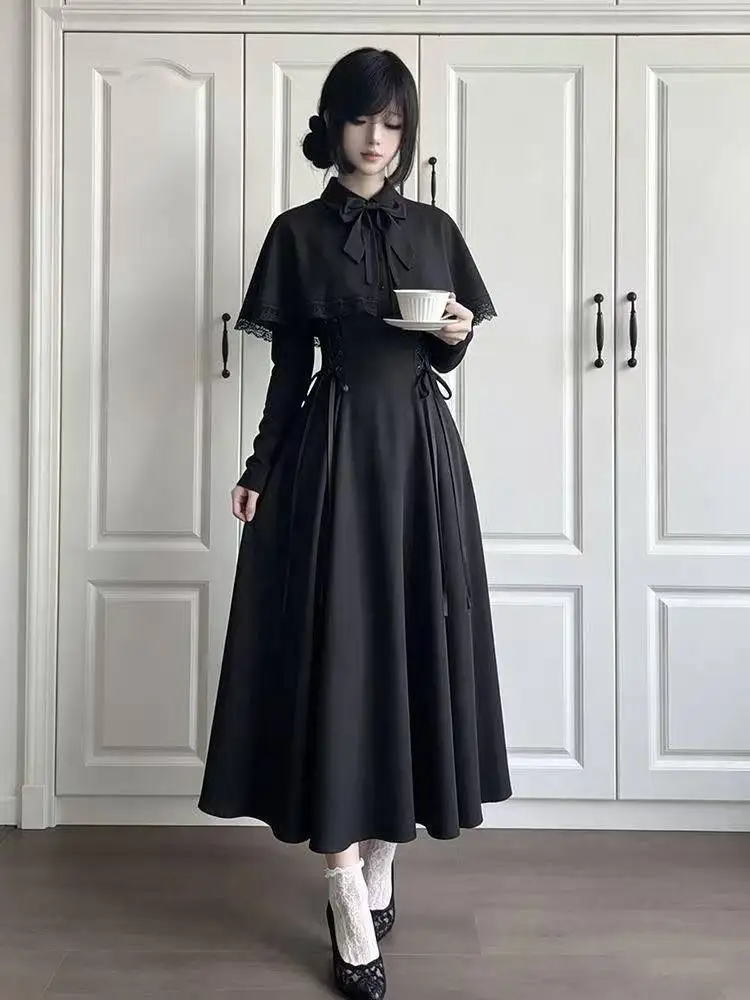 Gaun Midi Gothic Lolita Hitam  - Fashion Street Night ulasan dan harga