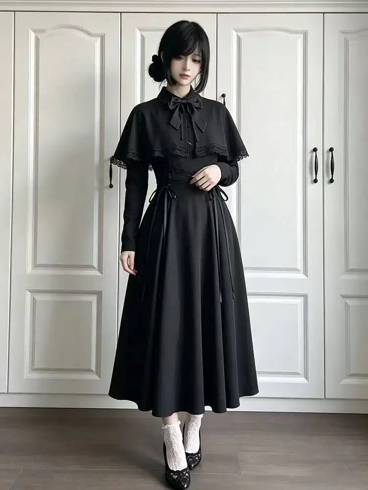 Gaun Midi Gothic Lolita Hitam  - Fashion Street Night ulasan dan harga